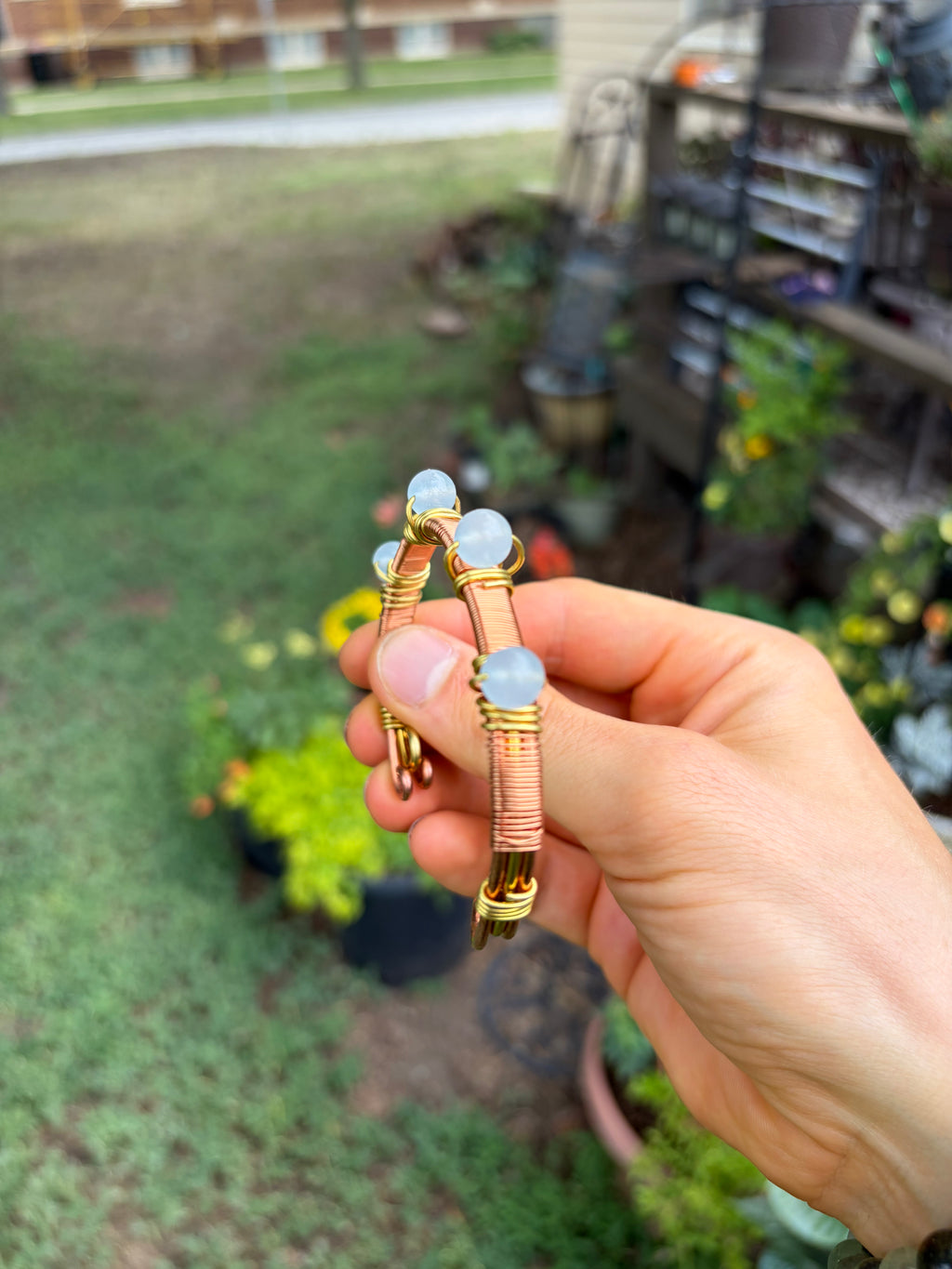 Hand-Made Aquamarine Copper-Brass Bracelet