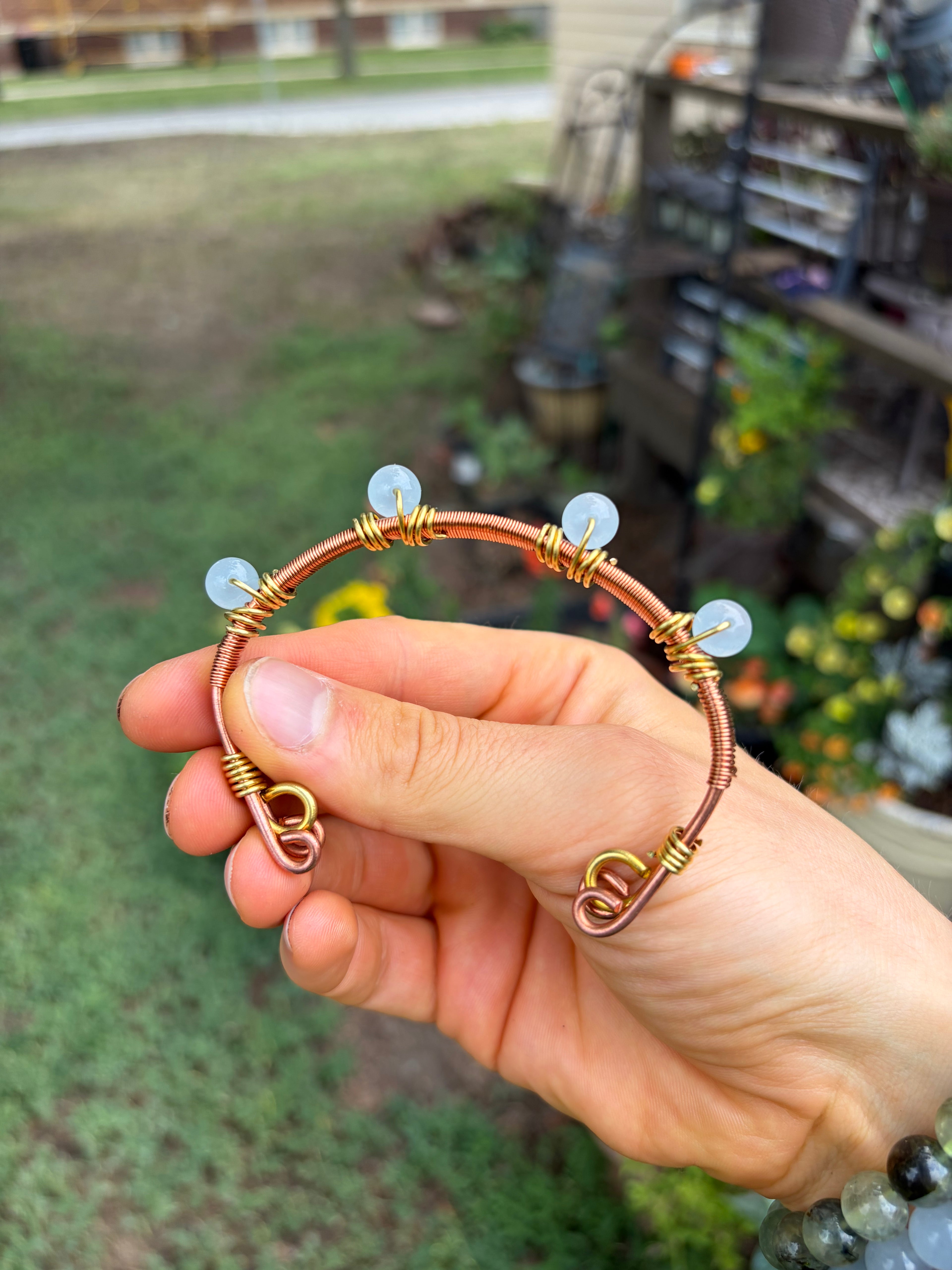 Hand-Made Aquamarine Copper-Brass Bracelet