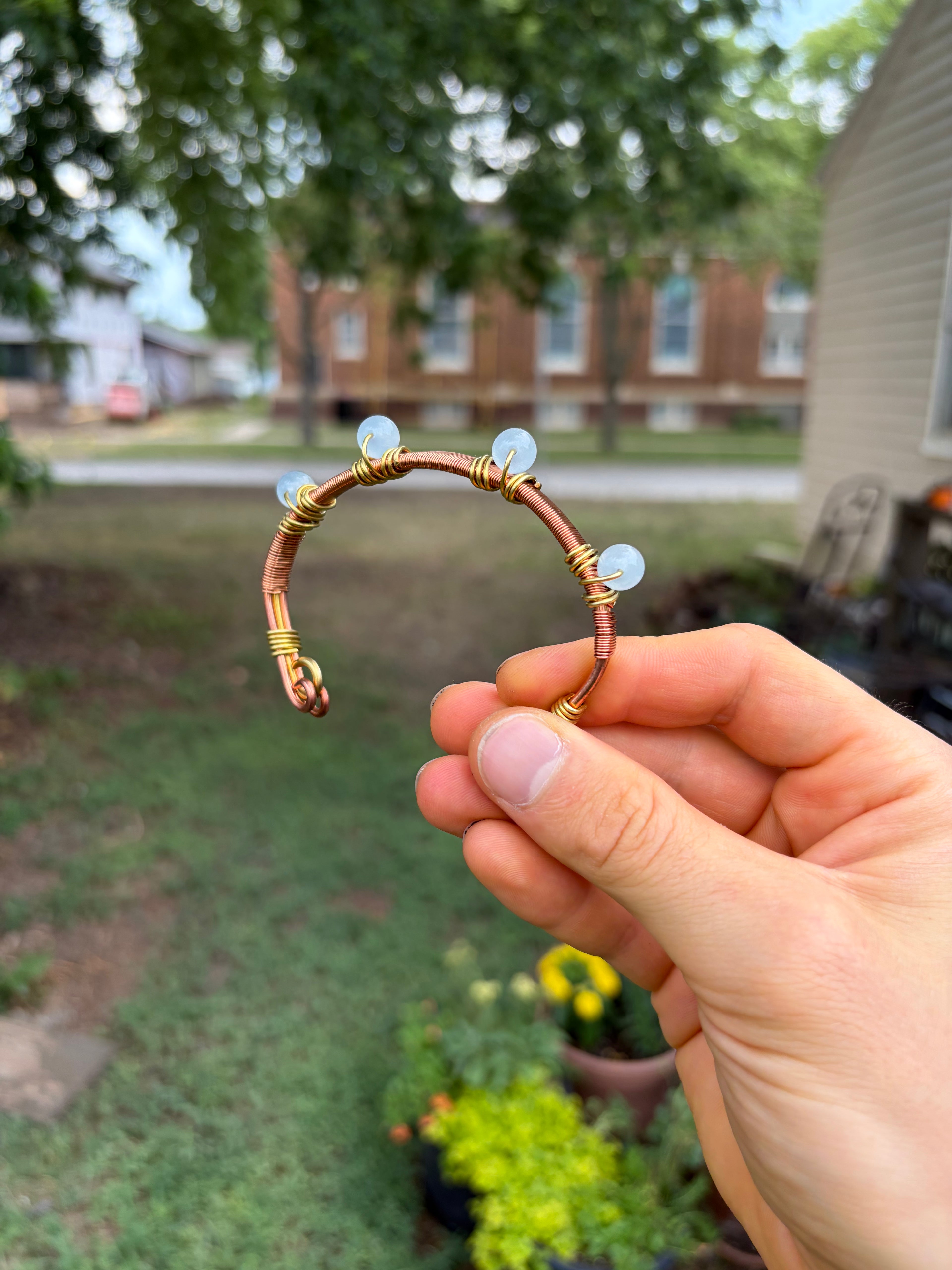 Hand-Made Aquamarine Copper-Brass Bracelet
