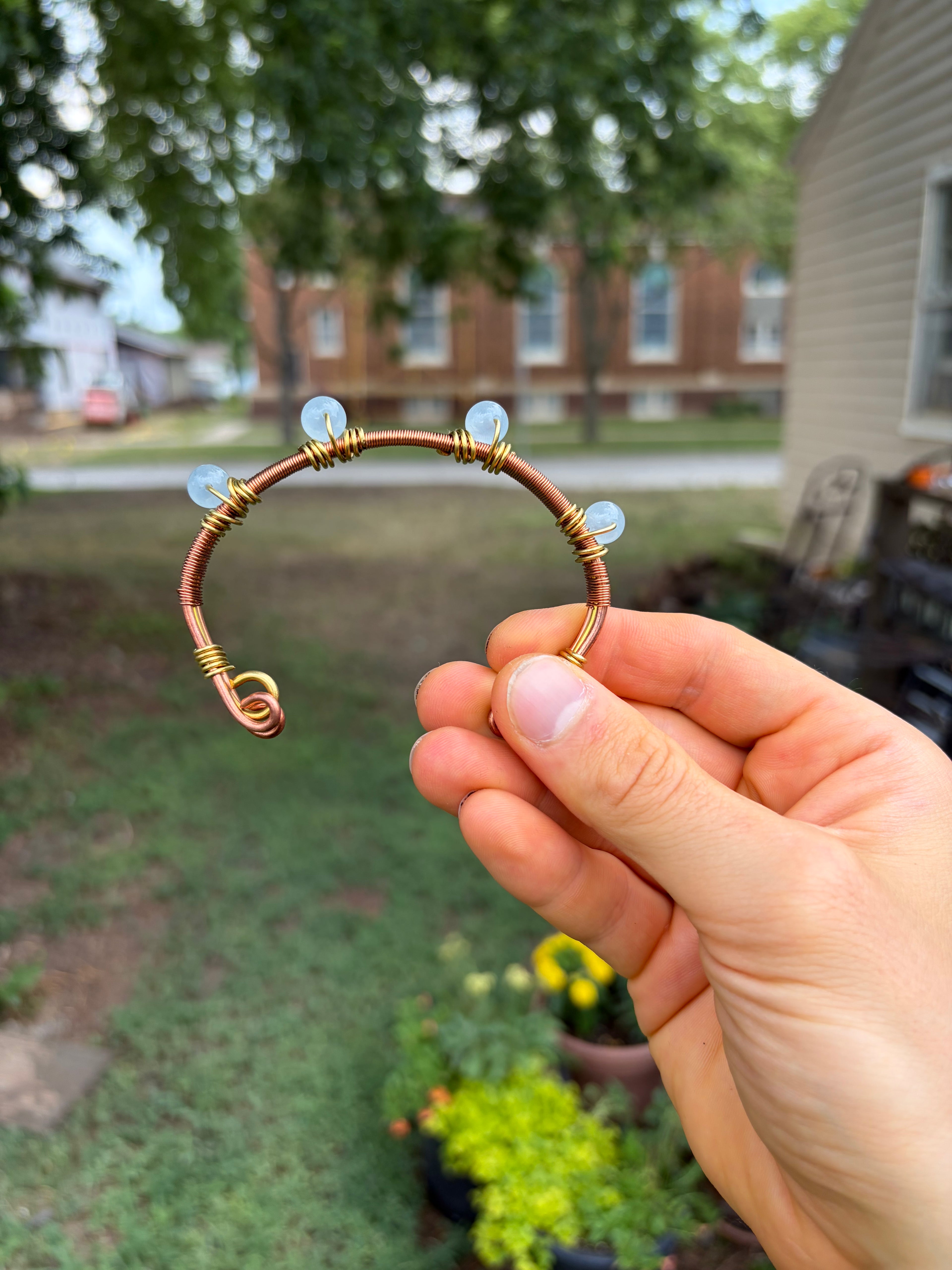 Hand-Made Aquamarine Copper-Brass Bracelet