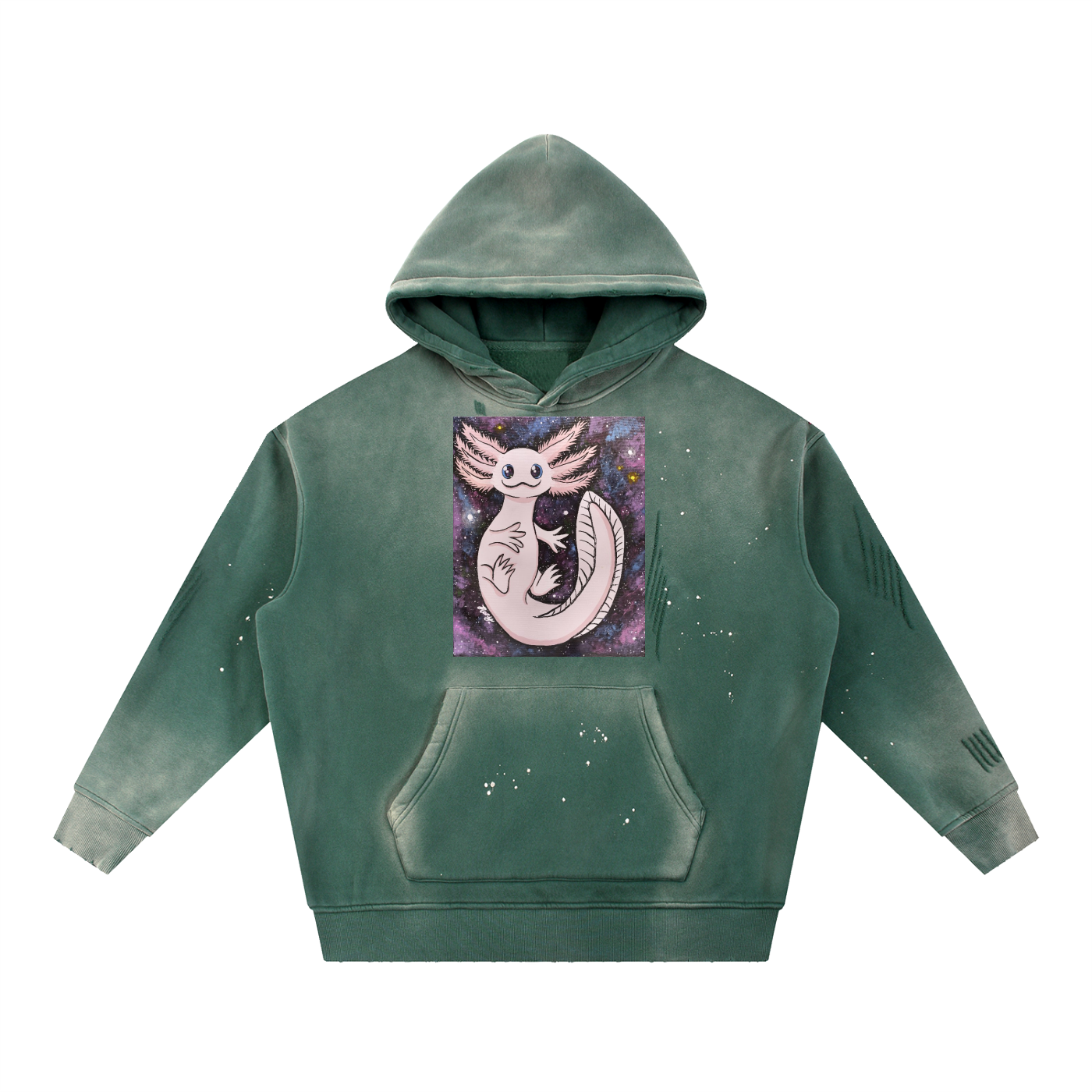 Axolotl Vintage Washed Frayed Fleece Hoodie