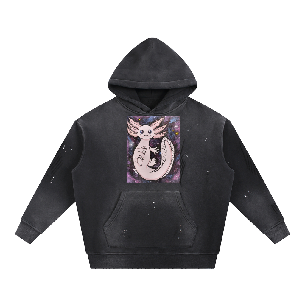 Axolotl Vintage Washed Frayed Fleece Hoodie