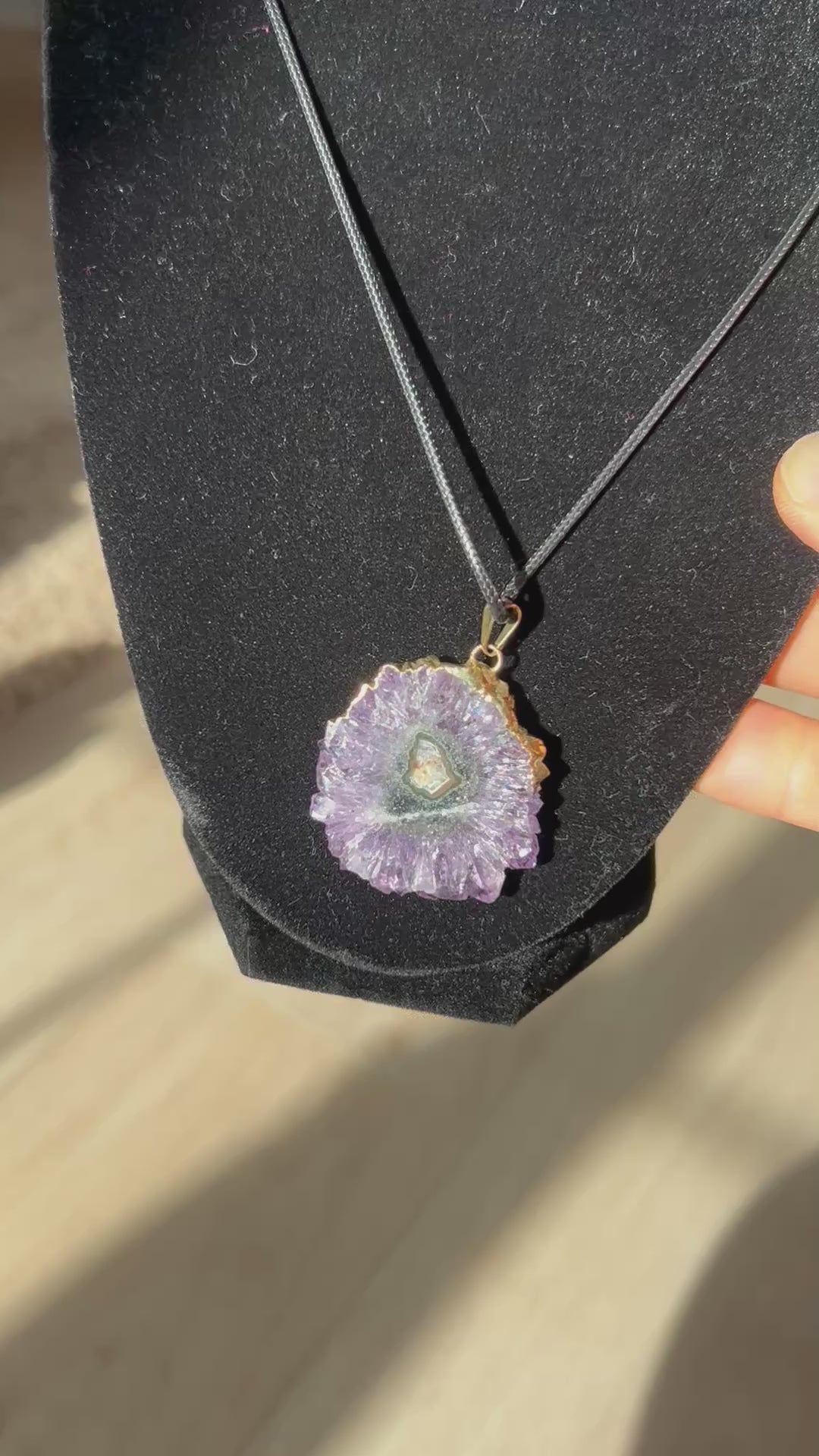 Uruguayan Amethyst Stalactite Slice Crystal Pendant with Necklace (5)