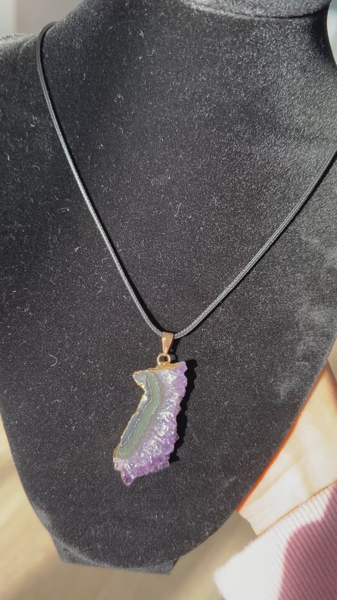 Uruguayan Amethyst Stalactite Slice Crystal Pendant with Necklace (3)