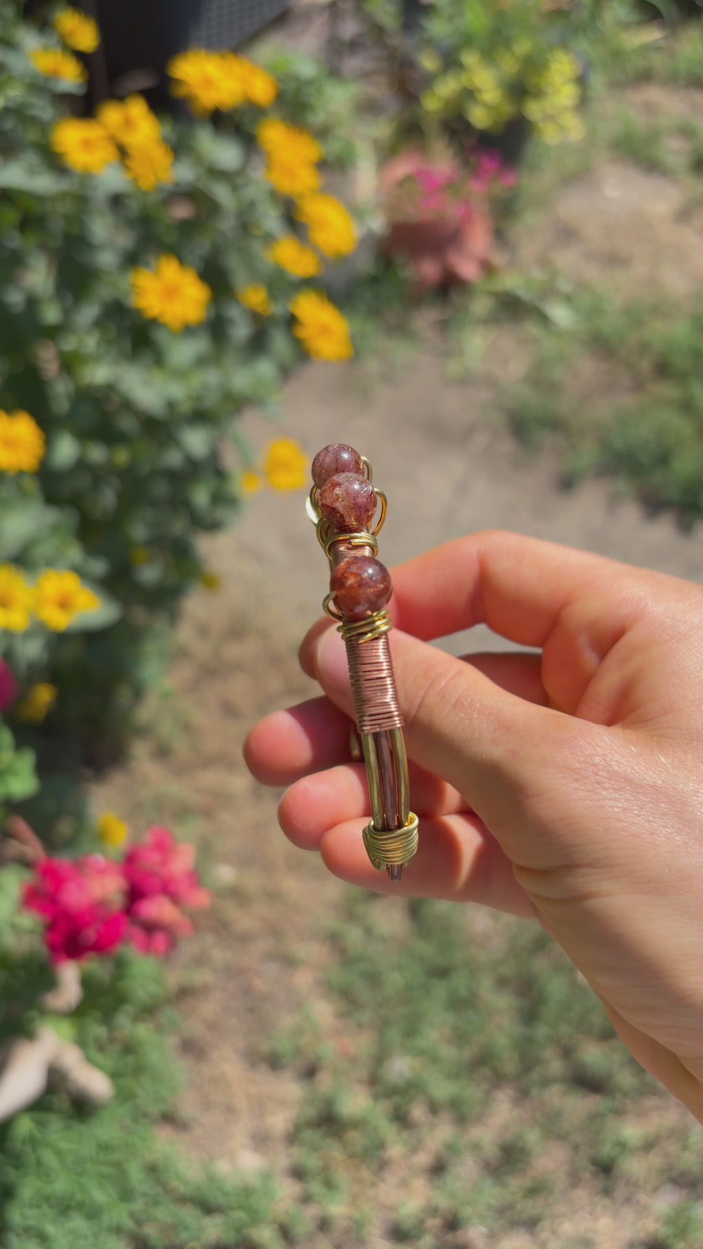 Hand-Made Fire Quartz Copper-Brass Bracelet