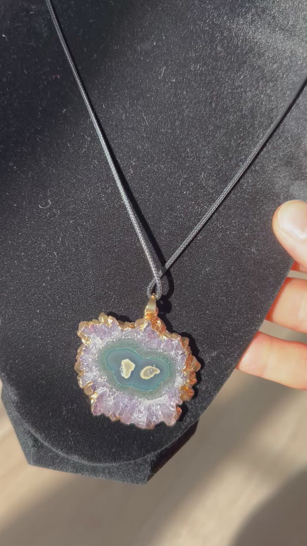 Uruguayan Amethyst Stalactite Slice Crystal Pendant with Necklace (6)