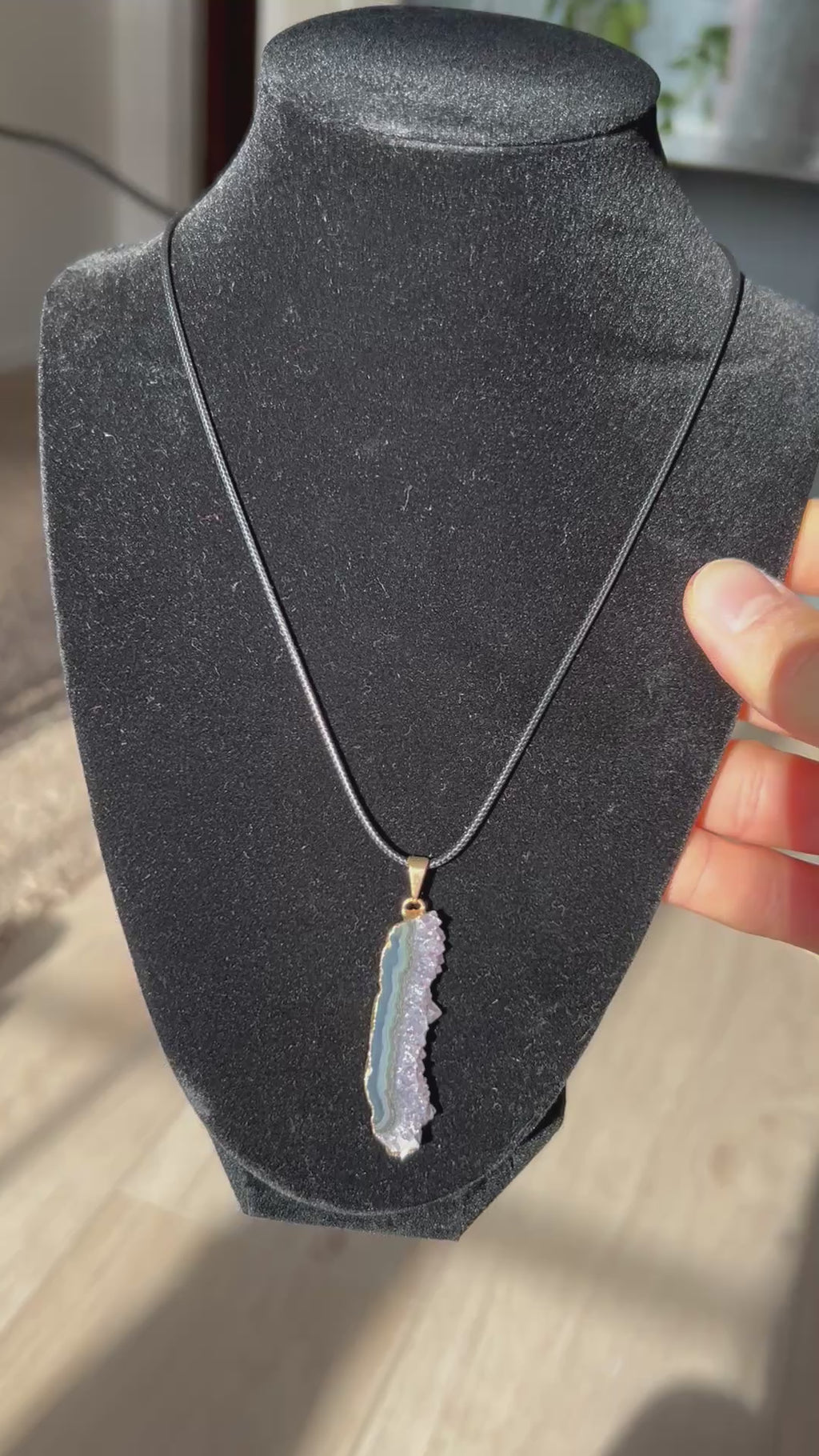 Uruguayan Amethyst Stalactite Slice Crystal Pendant with Necklace (8)