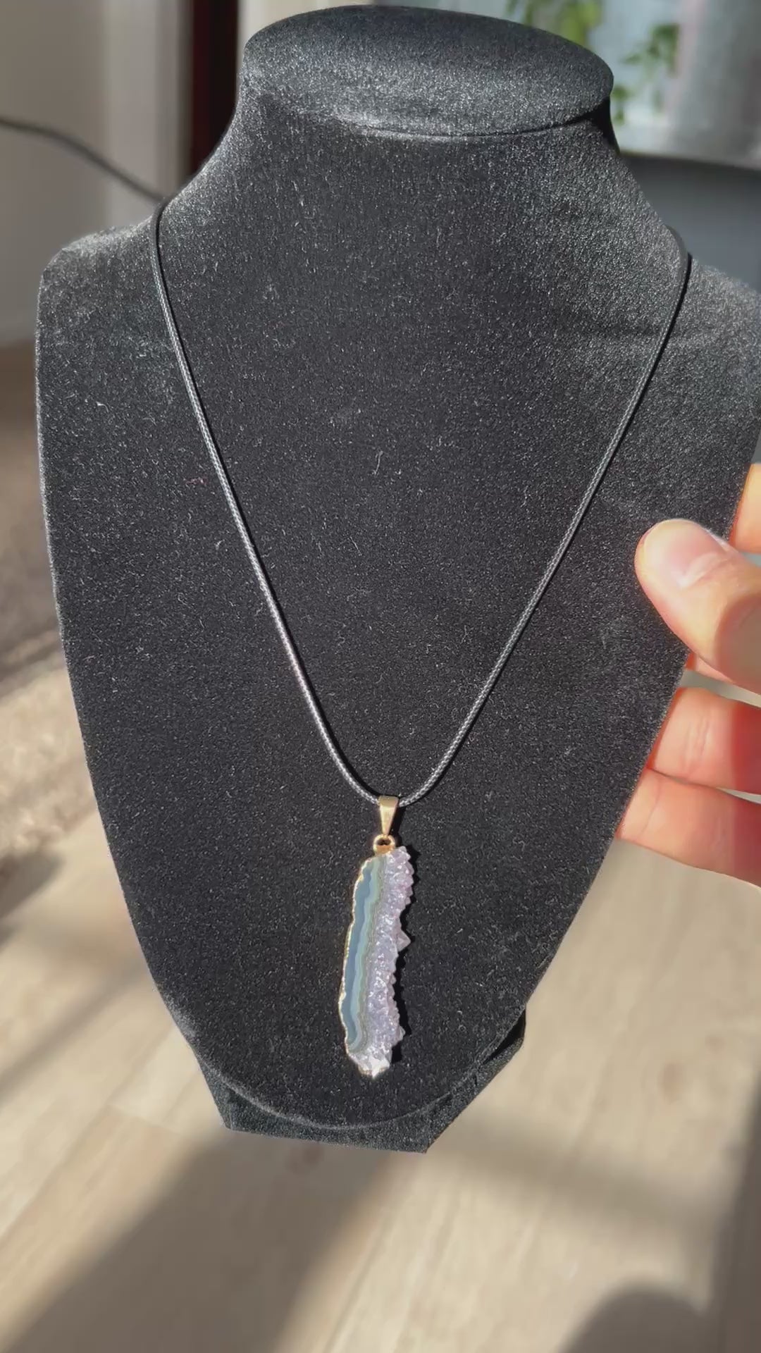 Uruguayan Amethyst Stalactite Slice Crystal Pendant with Necklace (8)