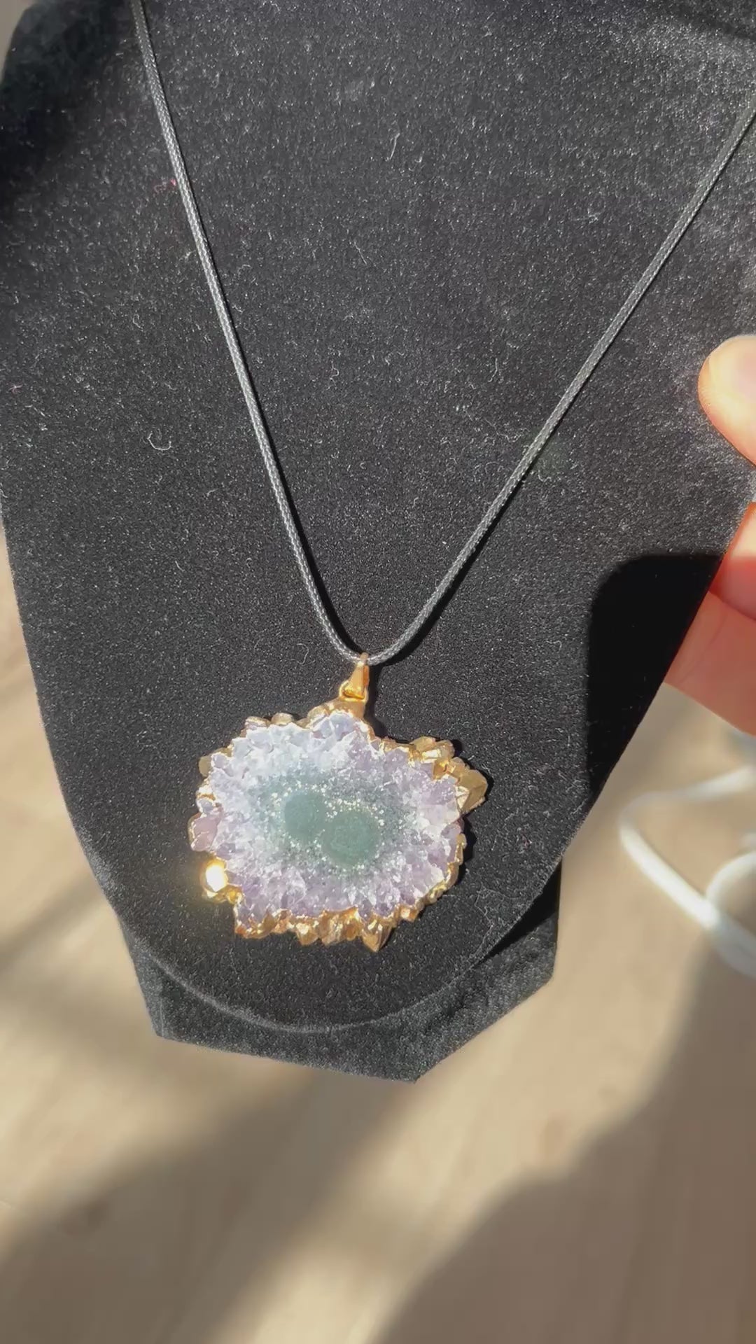 Uruguayan Amethyst Stalactite Slice Crystal Pendant with Necklace (6)