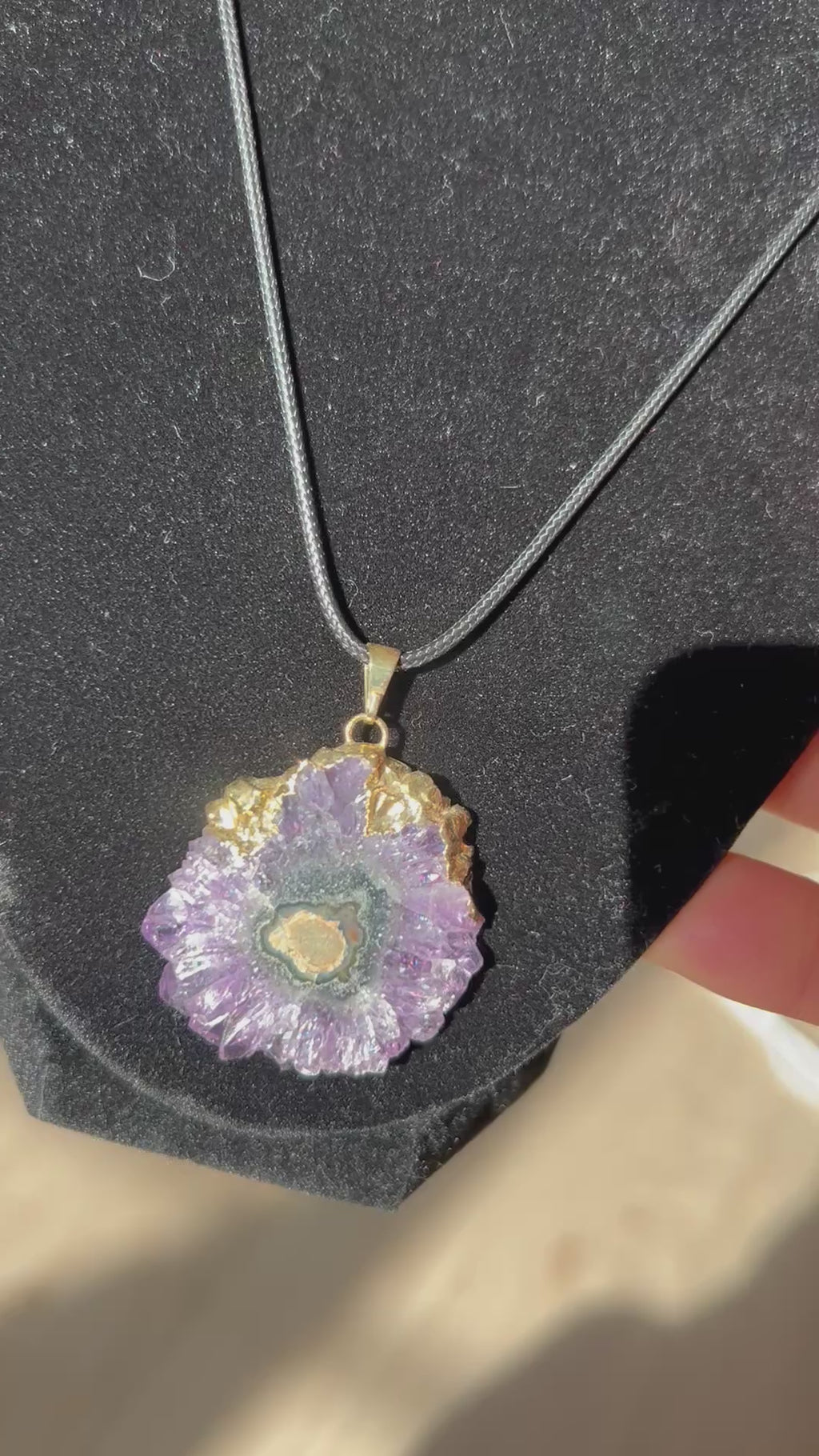 Uruguayan Amethyst Stalactite Slice Crystal Pendant with Necklace (5)