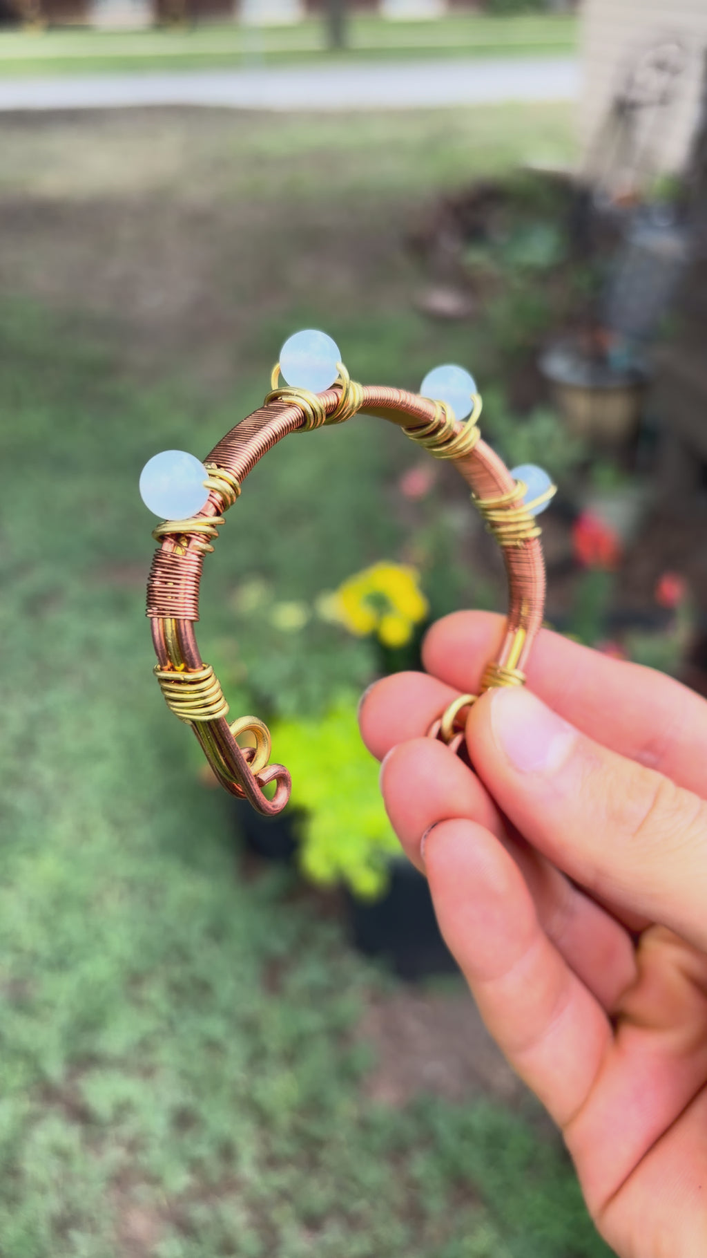 Hand-Made Aquamarine Copper-Brass Bracelet
