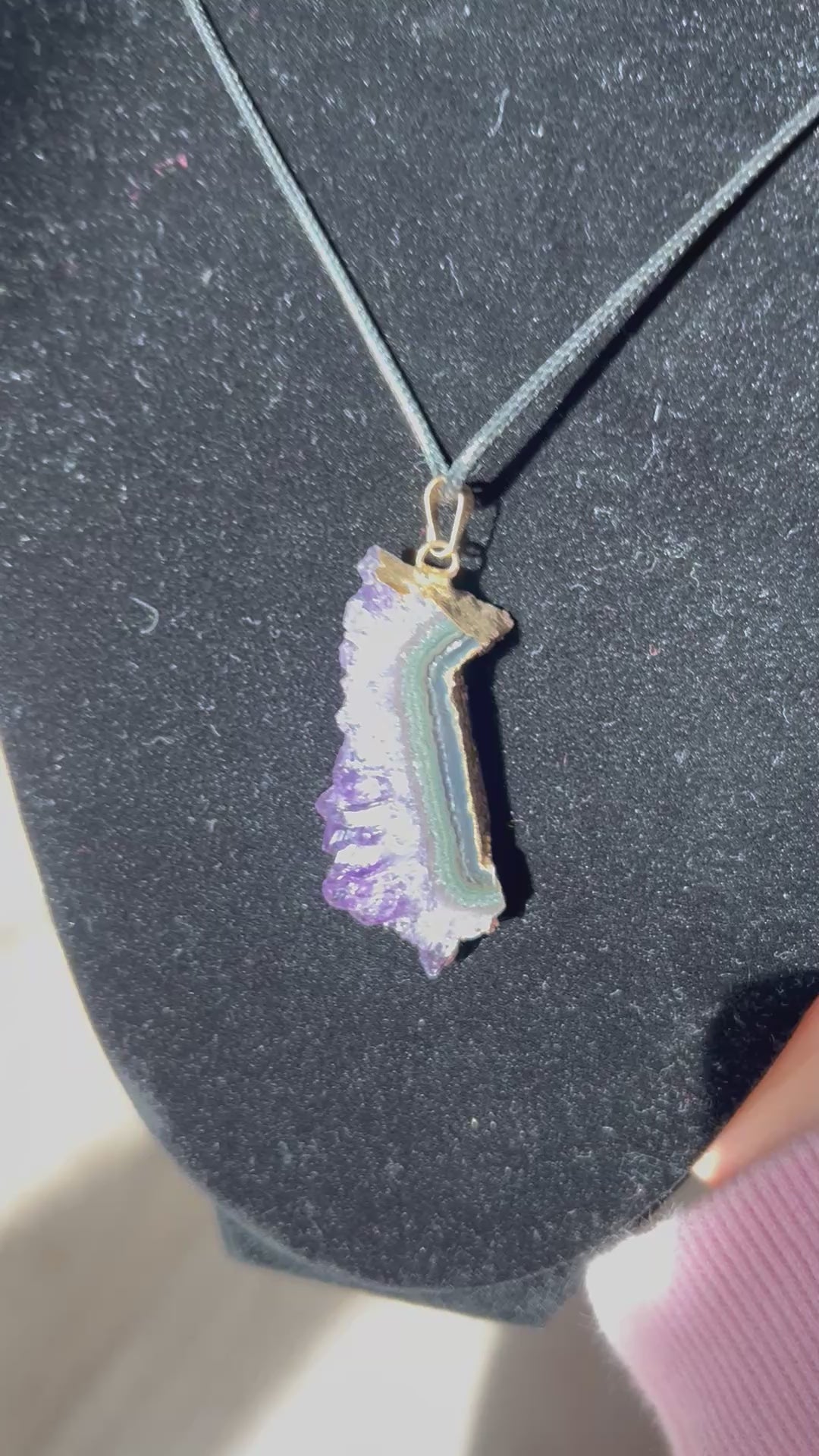 Uruguayan Amethyst Stalactite Slice Crystal Pendant with Necklace (3)