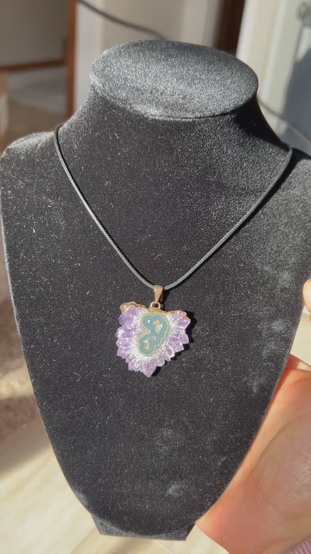 Uruguayan Amethyst Stalactite Slice Crystal Pendant with Necklace (1)