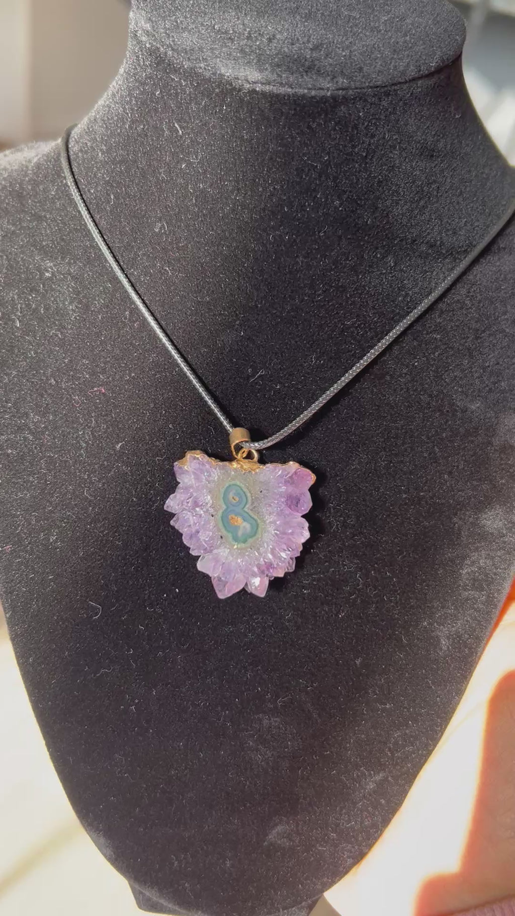 Uruguayan Amethyst Stalactite Slice Crystal Pendant with Necklace (1)