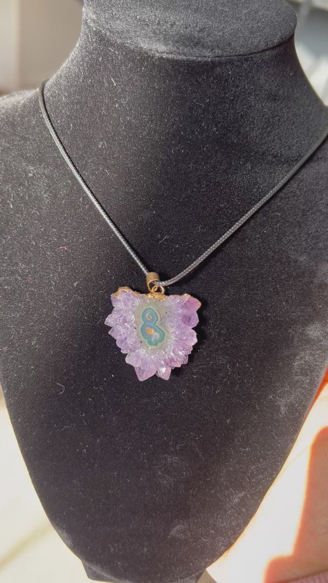 Uruguayan Amethyst Stalactite Slice Crystal Pendant with Necklace (1)