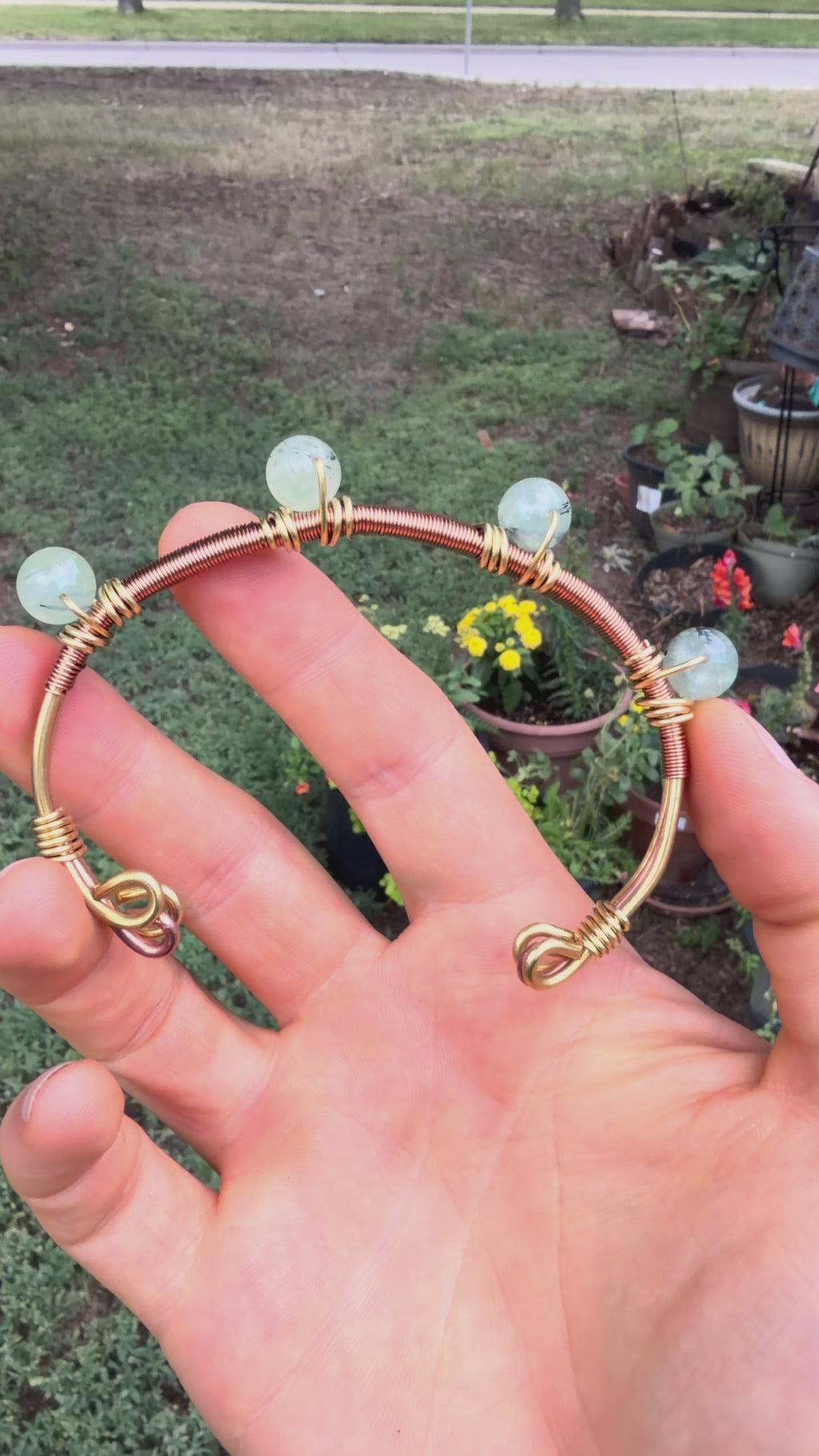 Hand-Made Prehnite Copper-Brass Bracelet