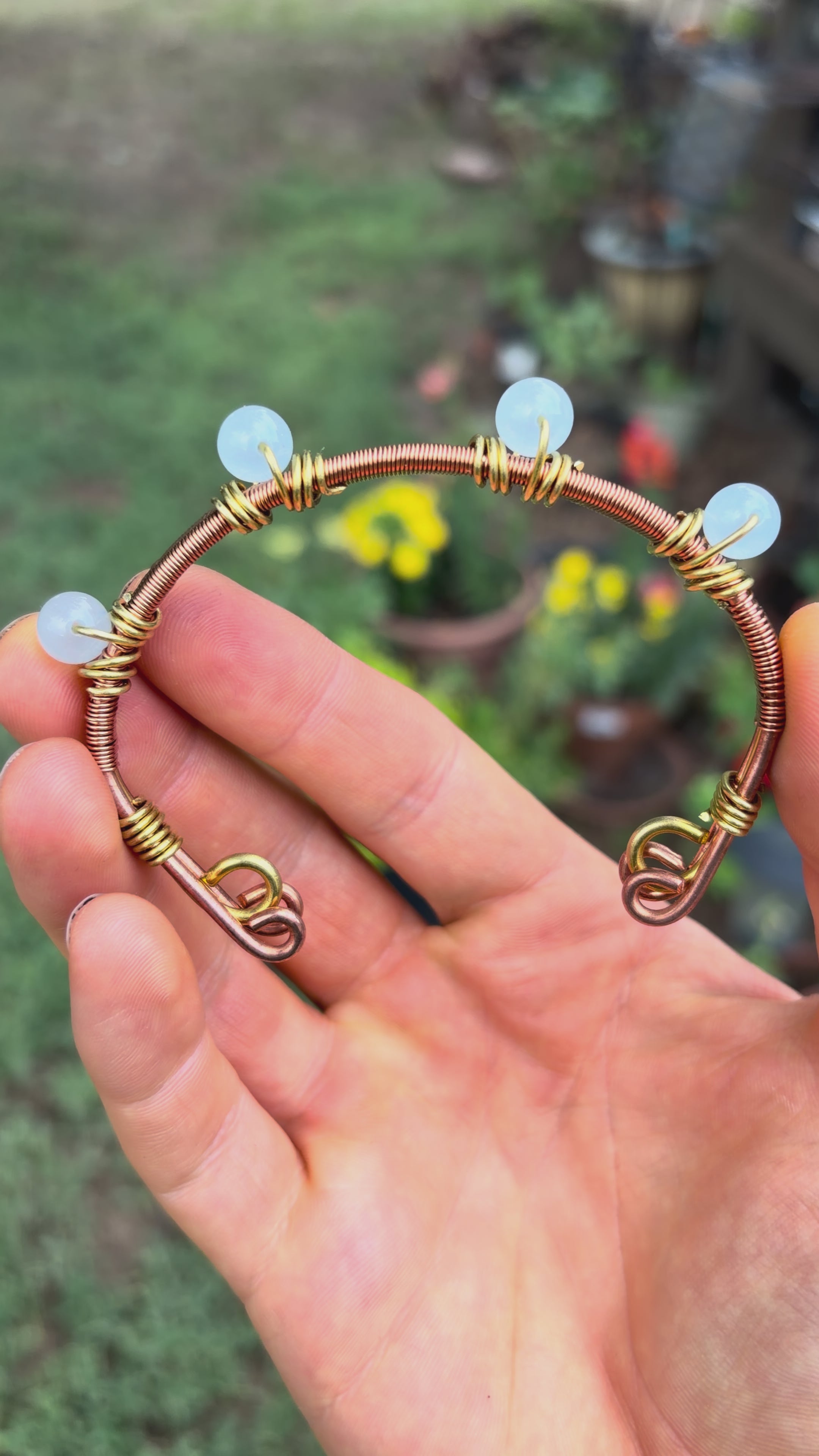 Hand-Made Aquamarine Copper-Brass Bracelet