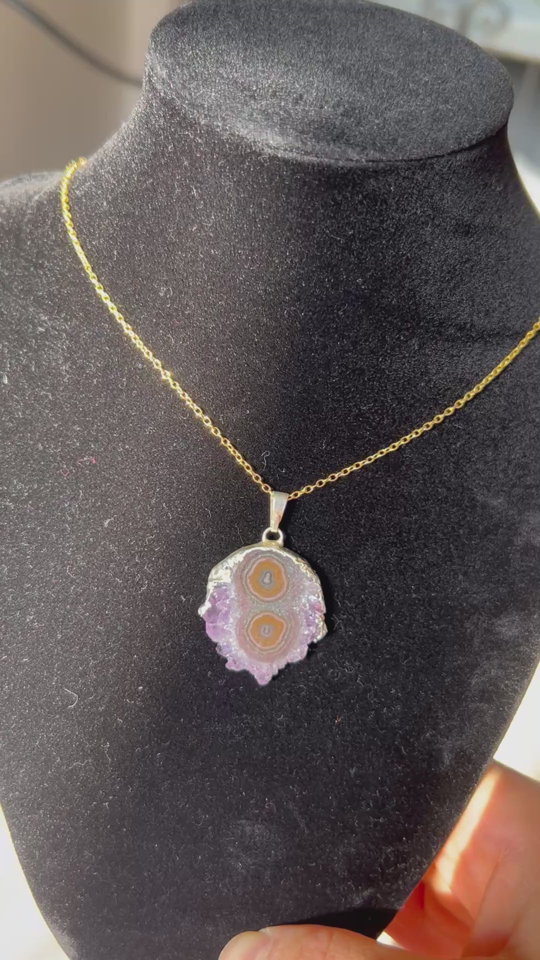 Uruguayan Amethyst Stalactite Slice Crystal Pendant with Necklace (2)