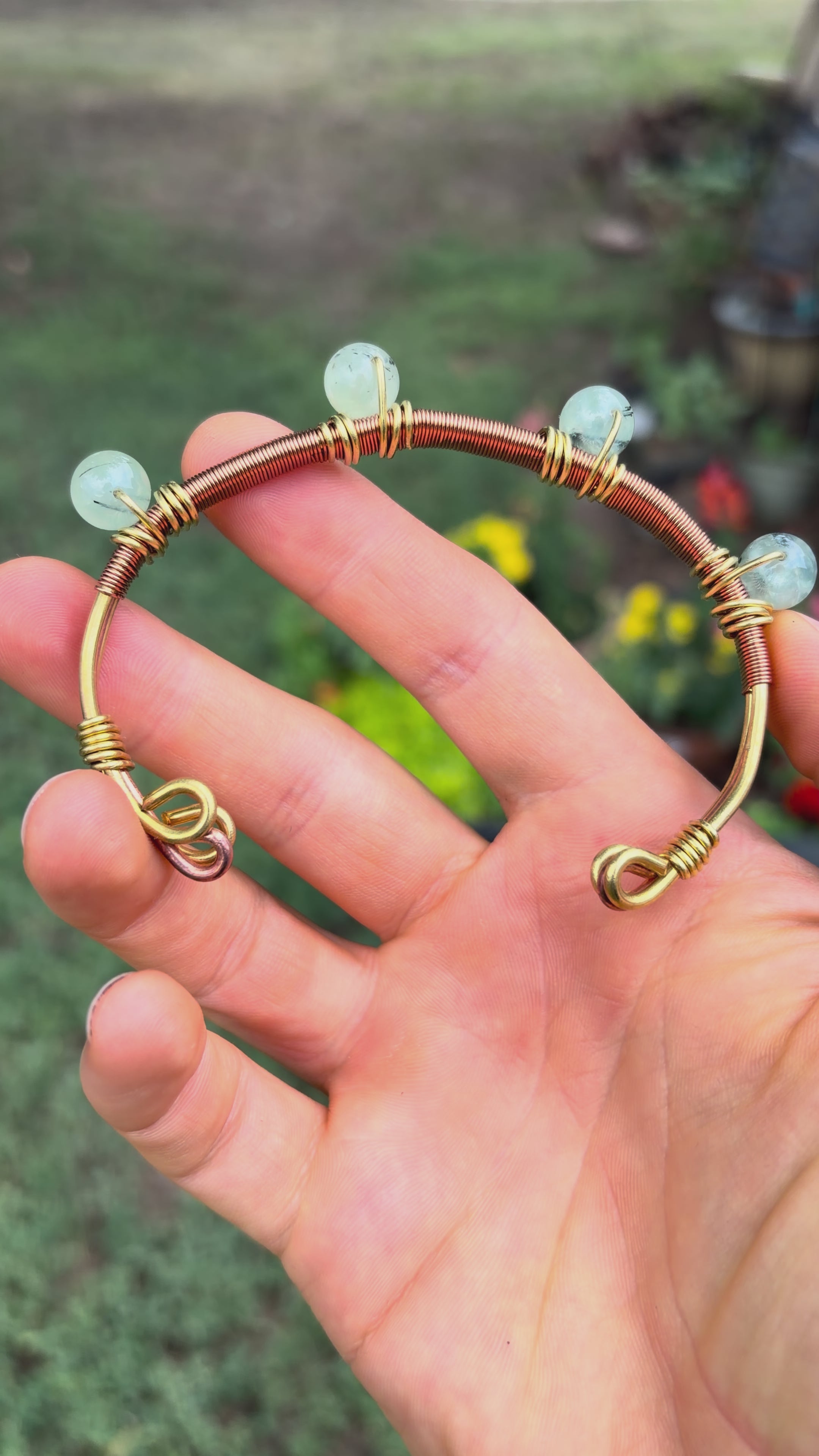 Hand-Made Prehnite Copper-Brass Bracelet